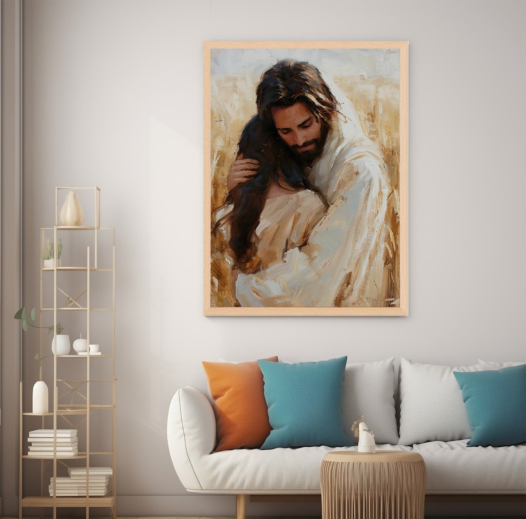 Healing Embrace Poster, Jesus Embracing Woman, Christian Poster, Jesus Poster, Divine Embrace